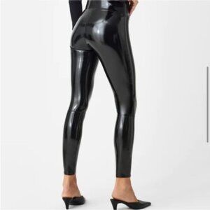 SPANX Women's Black Patent Faux Leather Leggings Size Medium